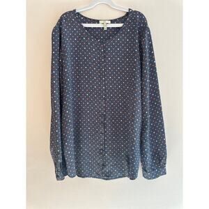 Joie 100% Silk Purine Geometric Blouse Hidden Button Placket Roll Tab Sleeves